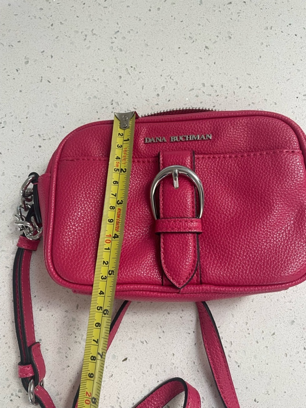 Dana Buchman Hot Pink Leather Crossbody with Buckle Detail - Picture 6 of 7